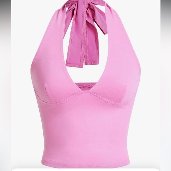 Barbie Pink halter tank top shirt gym yoga beach festival rave summer beach nwt - Picture 2 of 3